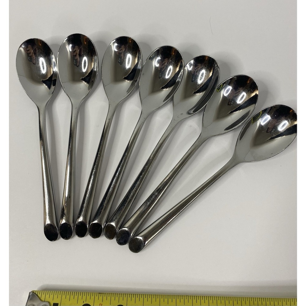 Towle Stainless Wave Soup Spoons Glossy Angled Tip Lot Of 7 #2